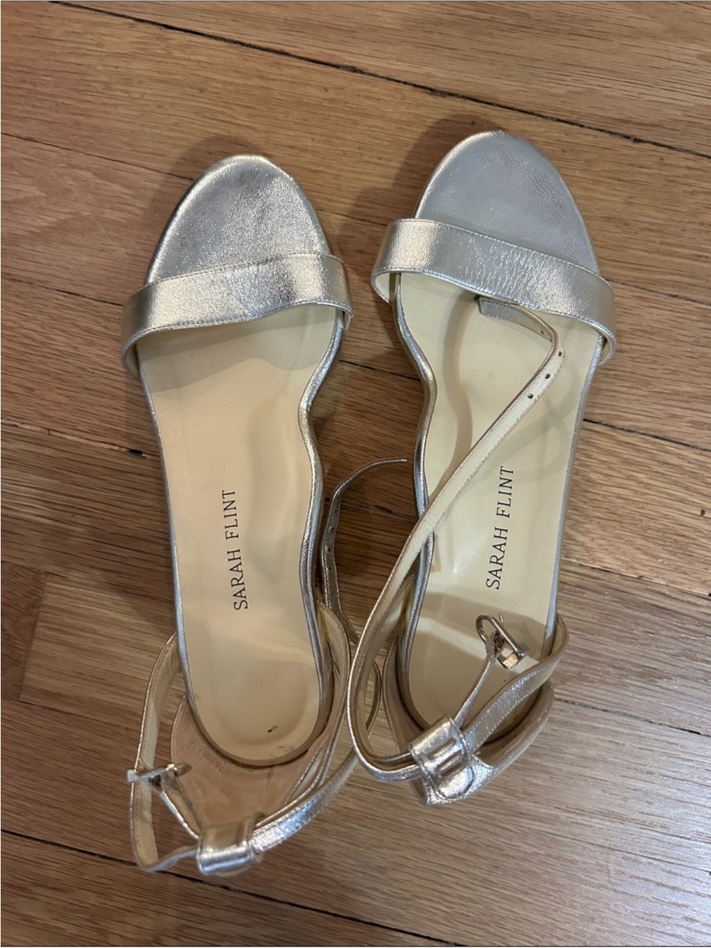 Sarah Flint Metallic Silver Single-Strap Ankle Tie Sandals